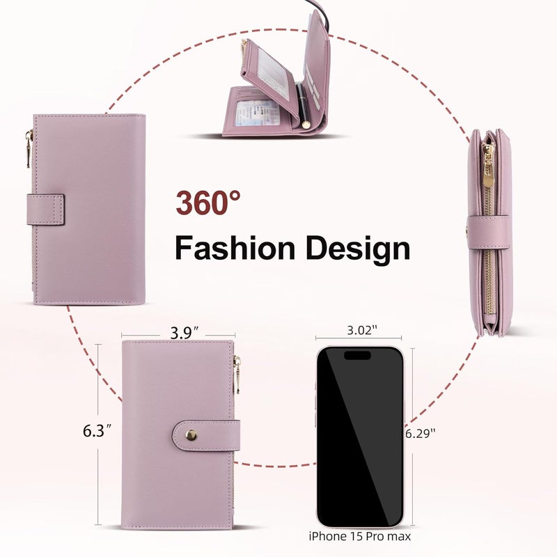 yiijay Womens Wallet RFID Blocking Leather Trifold Clutch Wallet Credit Card Holder Ladies Travel Wallet Purse with Pen Holder - Image 4